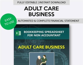 Senior Day Care Business Bookkeeping Spreadsheet for Non Accountant | Elderly Day Care Bookkeeping | Adult Care Income Statement Template