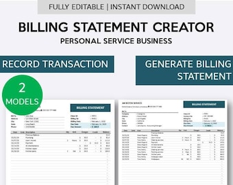 Billing Statement Creator for Freelancer | Plumber | Therapist | Excel Billing Statement Generator for Personal Service Business