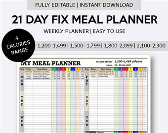 21 Day Fix Meal Planner Excel Template Weekly Diet Planner 