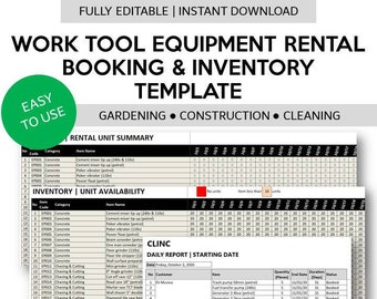 Construction Tool Rental Booking and Inventory Management | Gardening Tool Rental Inventory Manager | Cleaning Supplies Rental Booking Log