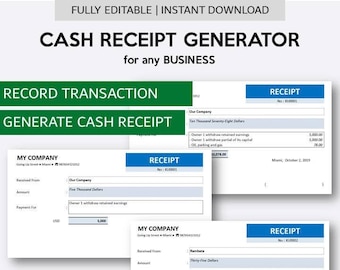 Cash Receipt Generator for Small Business | Cash Receipt Template Excel with Database | Cash Receipt Template for Income and Expenses