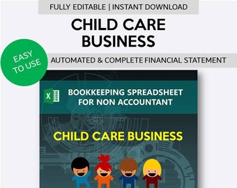 Child Care Business Bookkeeping Spreadsheet for Non Accountant | Infant Day Care Bookkeeping Template | Day Care Income Statement Template
