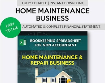 Home Maintenance and Repair Business Bookkeeping Spreadsheet for Non Accountant | Home Renovation Financial Statement Template