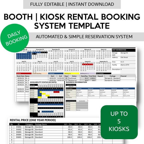 Booking Calendar Excel Etsy