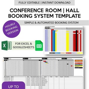Conference Room Hourly Booking Template | Banquet Hall Reservation Template | Simple Hourly Reservation Manager for Excel and Googlesheets