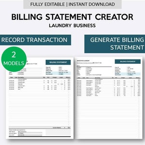 Creador de estado de cuenta de facturación para negocios de lavandería / Generador de estados de cuenta de facturación de Excel para pequeñas empresas / Plantilla de estado de cuenta de facturación