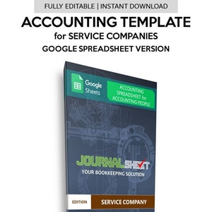 May include: A Google Sheets template for service companies. The template is called "Journal Sheet" and is a bookkeeping solution. The template is for a service company edition.