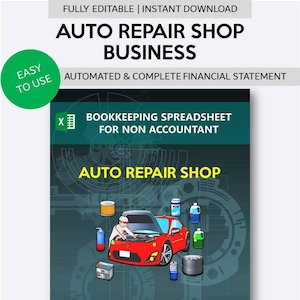 Auto Repair Shop Business Bookkeeping Spreadsheet for Non Accountant | Car Body Repair Shop Financial Statement | Small Business Template