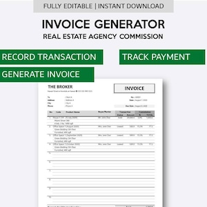 Generador de facturas de comisiones de agencias inmobiliarias / Creador de facturas de Excel para comisión de corredores de bienes raíces / Factura de comisión de ventas