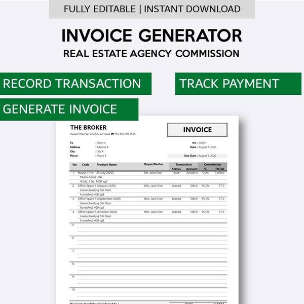 Real Estate Invoice Template Etsy