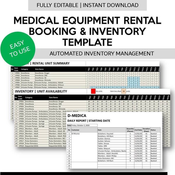 Medical Equipment Rental Business Booking and Inventory Management Template | Medical and Hospital Supplies Rental Inventory Manager