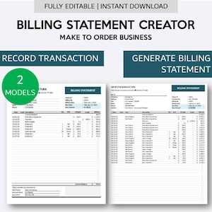 Creador de estados de cuenta de facturación para hacer a pedido negocio / Excel Plantilla de estado de cuenta de facturación automatizado para hacer a pedido negocio