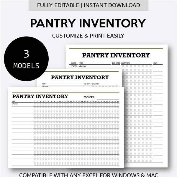 Pantry Inventory Template | Fully Editable and Printable Pantry Inventory | Dry Erase Monthly Pantry Inventory