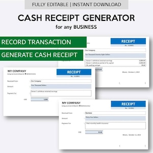 Cash Receipt Generator for Small Business | Cash Receipt Template Excel with Database | Cash Receipt Template for Income and Expenses