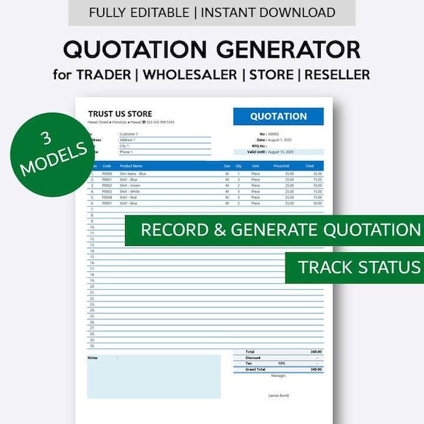 Quotation Generator for Small Business | Quotation Maker Excel Template | Quotation Tracker Template with Database