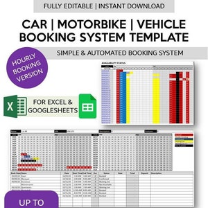 Car Rental Hourly Booking Template | Motorcycle Rental Hourly Reservation Spreadsheet | Rental Booking Template for Excel dan Googlesheets
