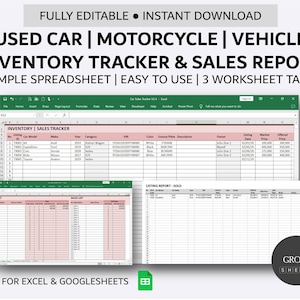 Used Car Inventory and Sales Tracker Vehicle Listing Management Simple Inventory Database Excel Google Sheets image 1