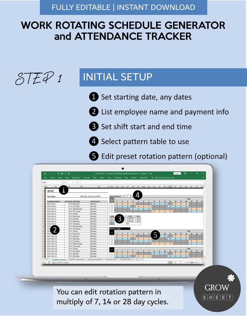 Work Rotating Generator Template and Attendance Tracker | Automated ...