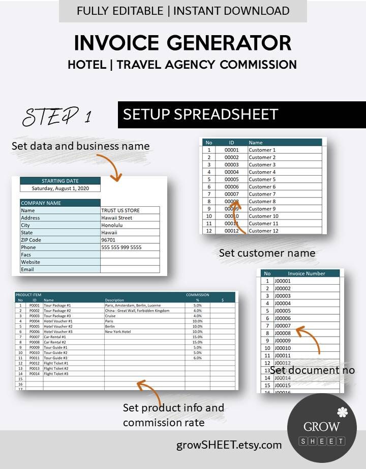 Travel Agency Commission Invoice Generator Excel Commission - Etsy