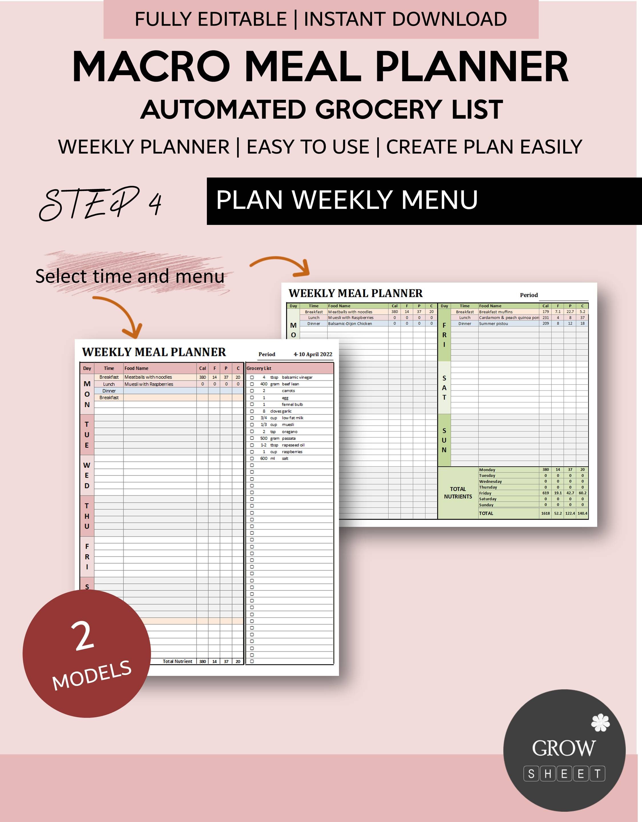 Macro Meal Planner With Automated Grocery List | Weekly Menu Planner ...