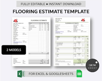 Flooring Estimate Template for Excel and Google Sheets | Printable Flooring Estimate Spreadsheet | Job Estimate Form