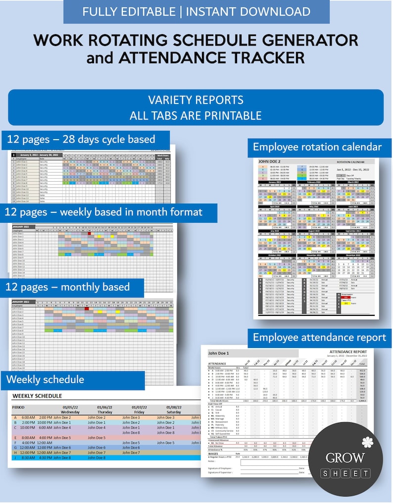 Work Rotating Generator Template and Attendance Tracker | Automated ...