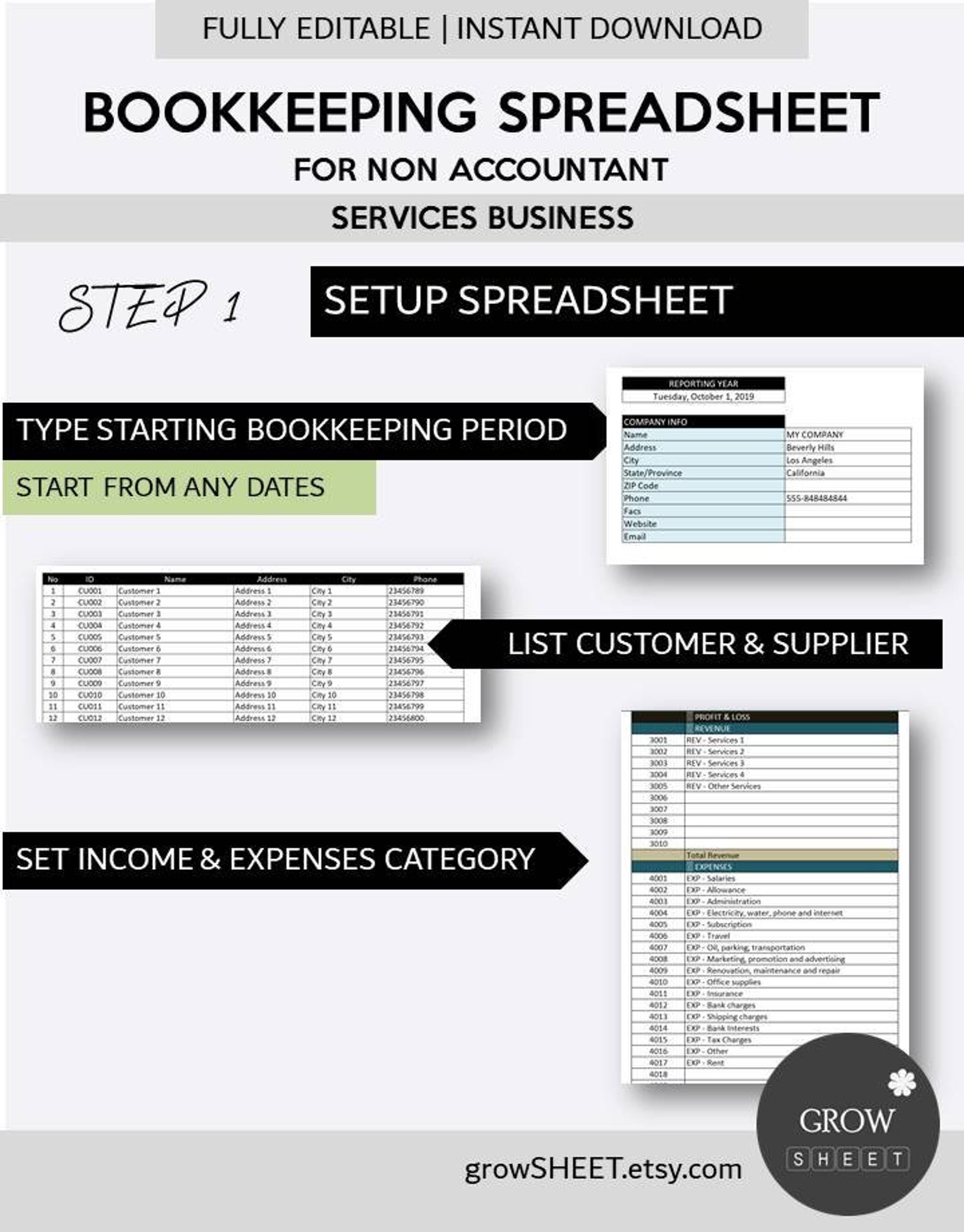 Cleaning Service Business Bookkeeping Spreadsheet for Non Accountant ...
