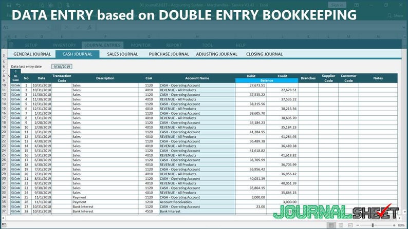 Excel Accounting Template for Merchandise Business | Accounting Ledger ...
