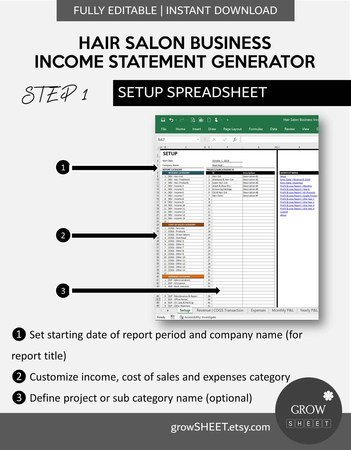 Hair Salon Business Statement Generator Salon Profit & Loss