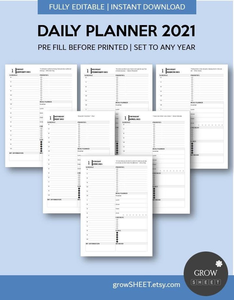 Daily Planner 2021 Daily Planner Printable Template Fully Etsy