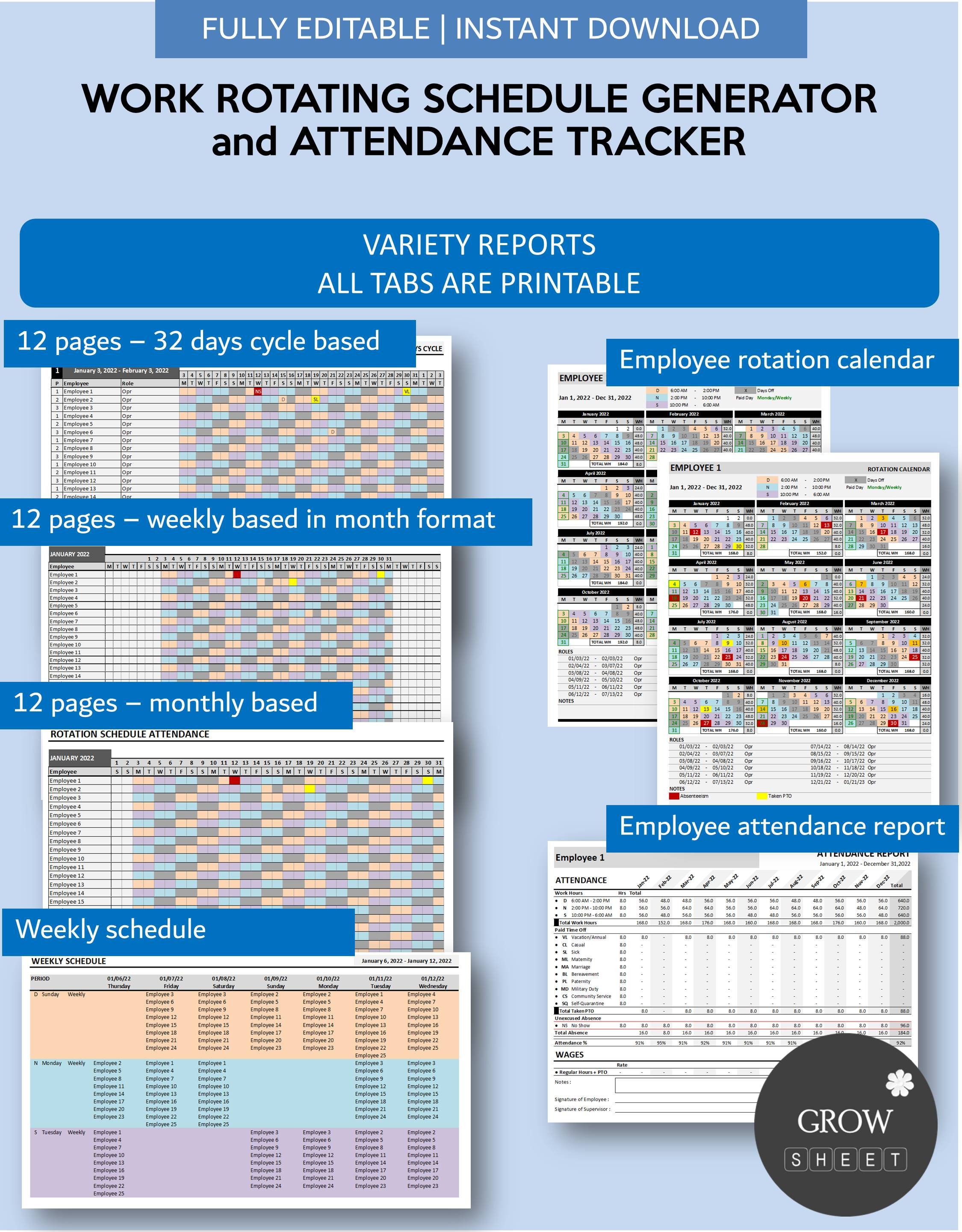 Work Rotating Generator Template and Attendance Tracker | Automated ...