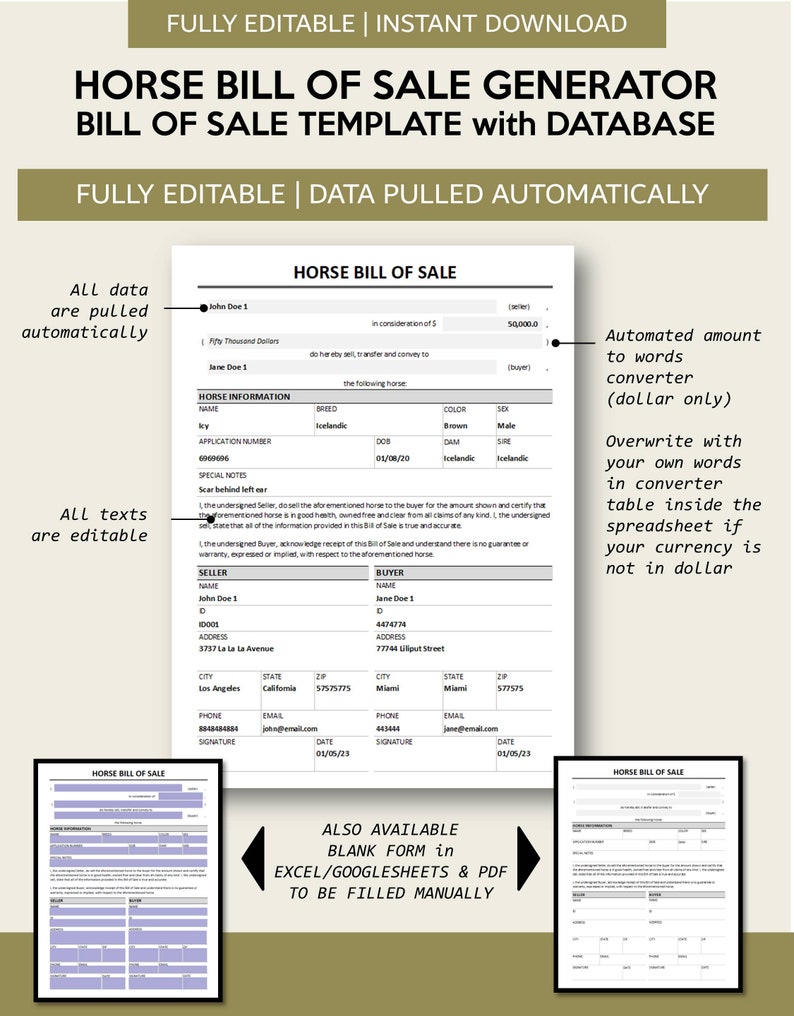 Horse Bill Of Sale Generator One Page Bill Of Sale Template With Horse bill of sale generator one page bill of sale template with