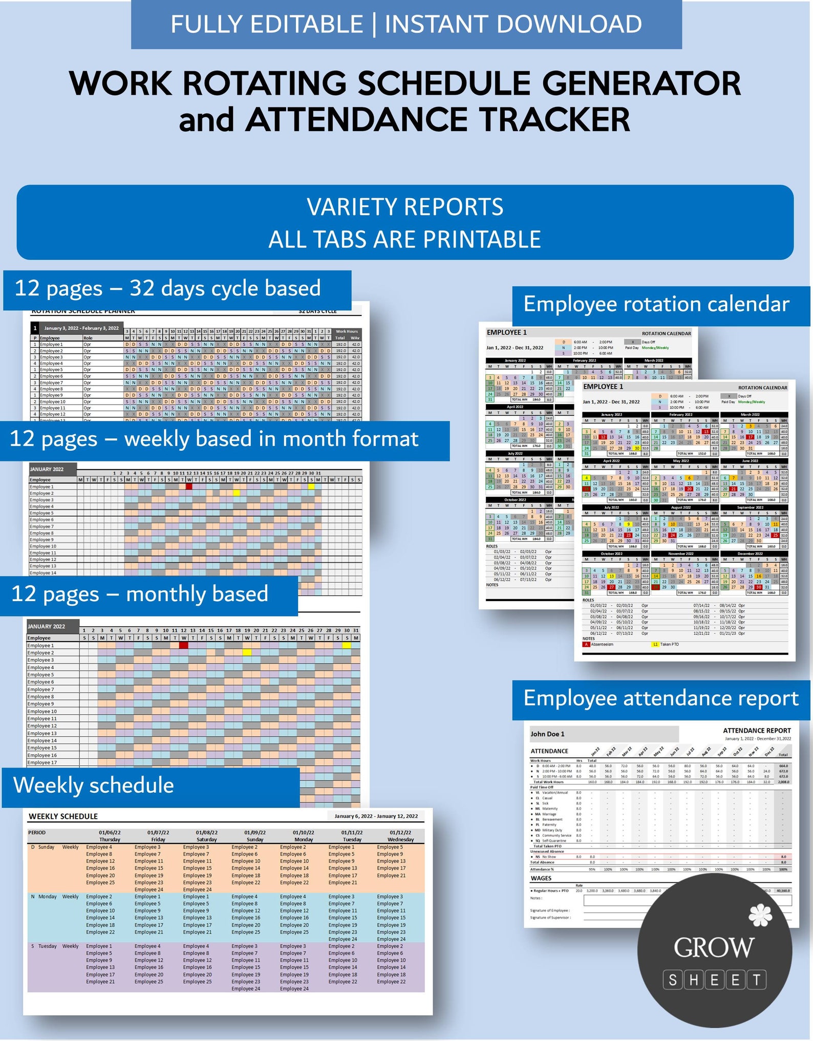 Work Rotating Generator Template and Attendance Tracker | Automated ...