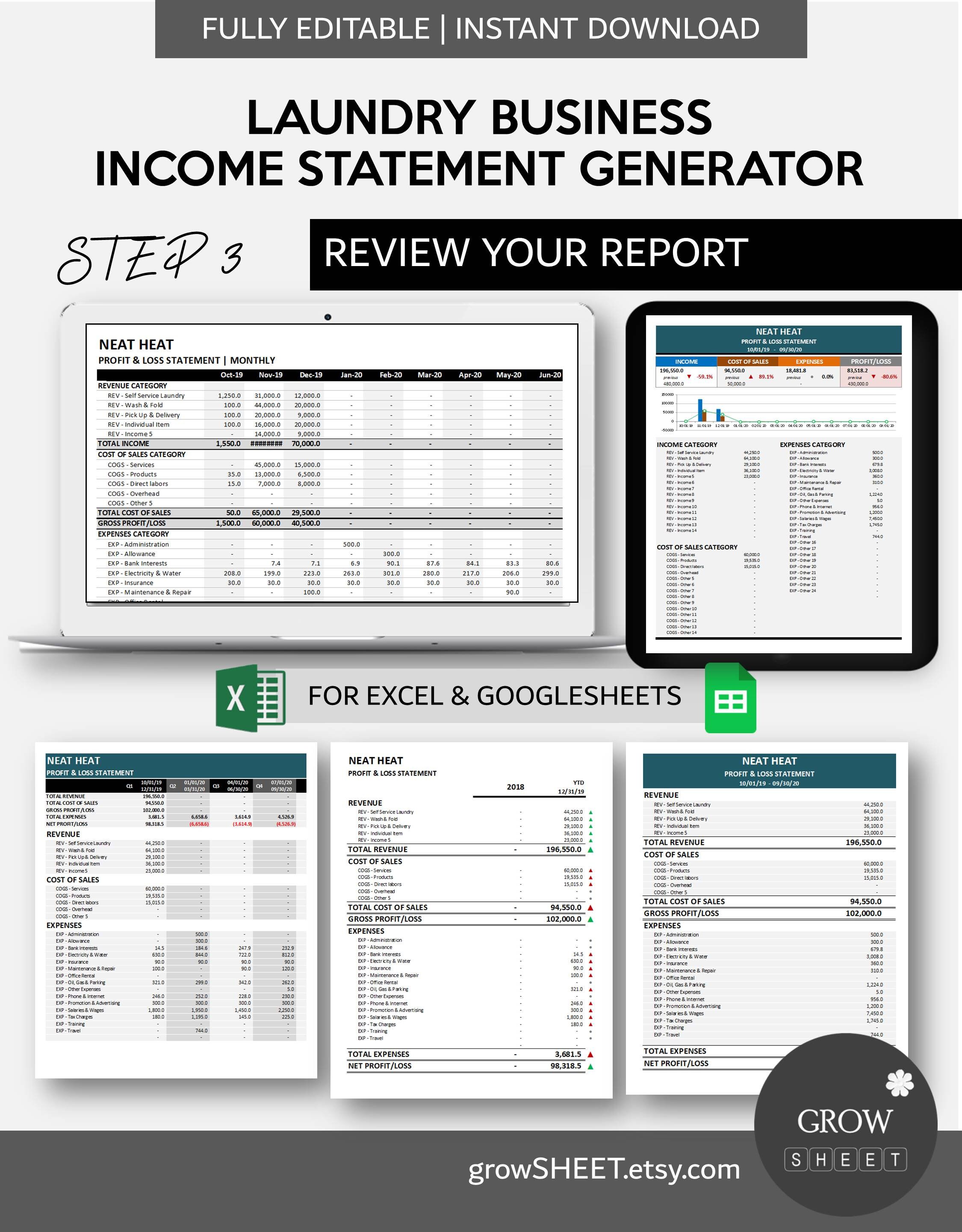 Laundry Business Income Statement Generator | Automated Profit &amp; Loss ...