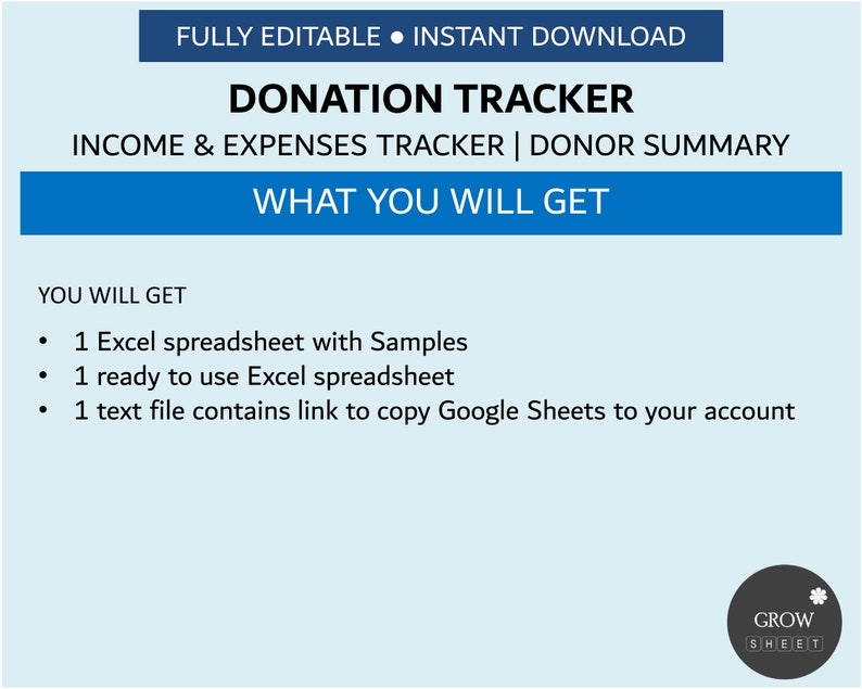 Donation Tracker Spreadsheet | Program Donation Planner and Expenses ...