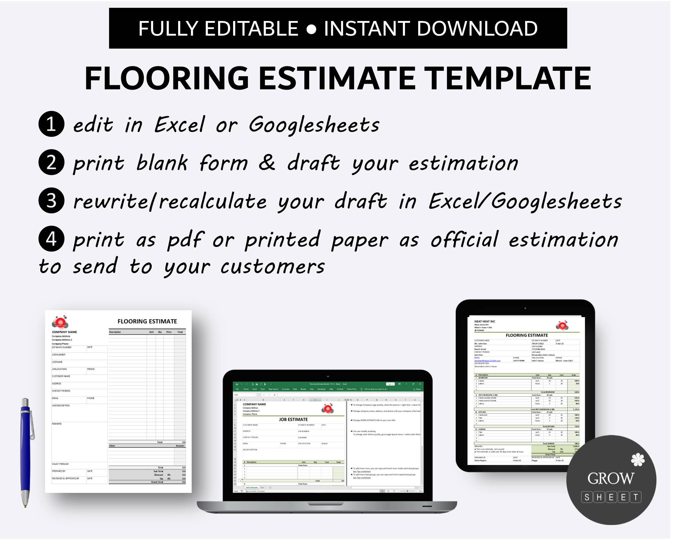 Flooring Estimate Template for Excel and Google Sheets Etsy Flooring Estimate Template for Excel and Google Sheets Etsy