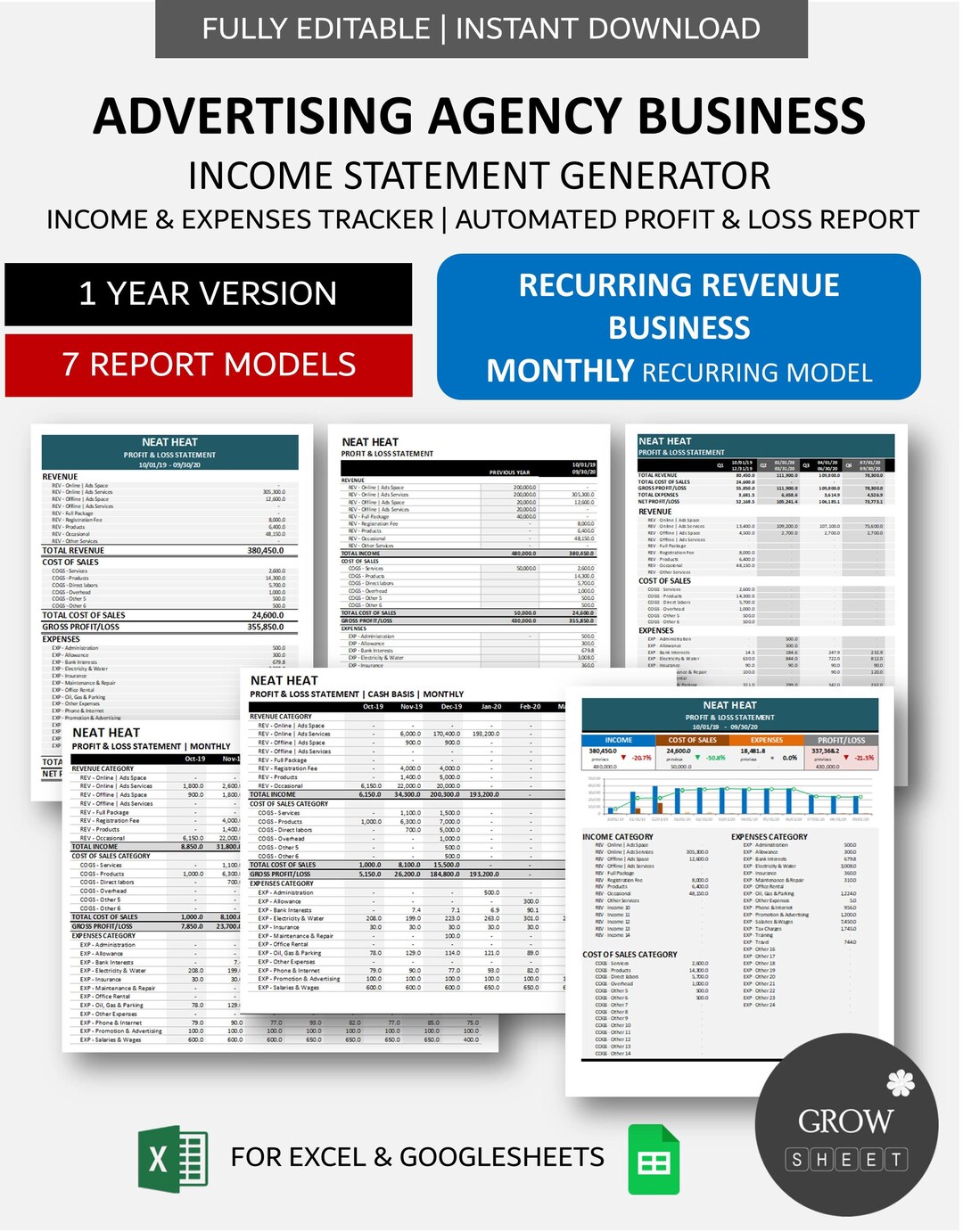 Advertising Agency Business Income Statement Generator | Monthly ...