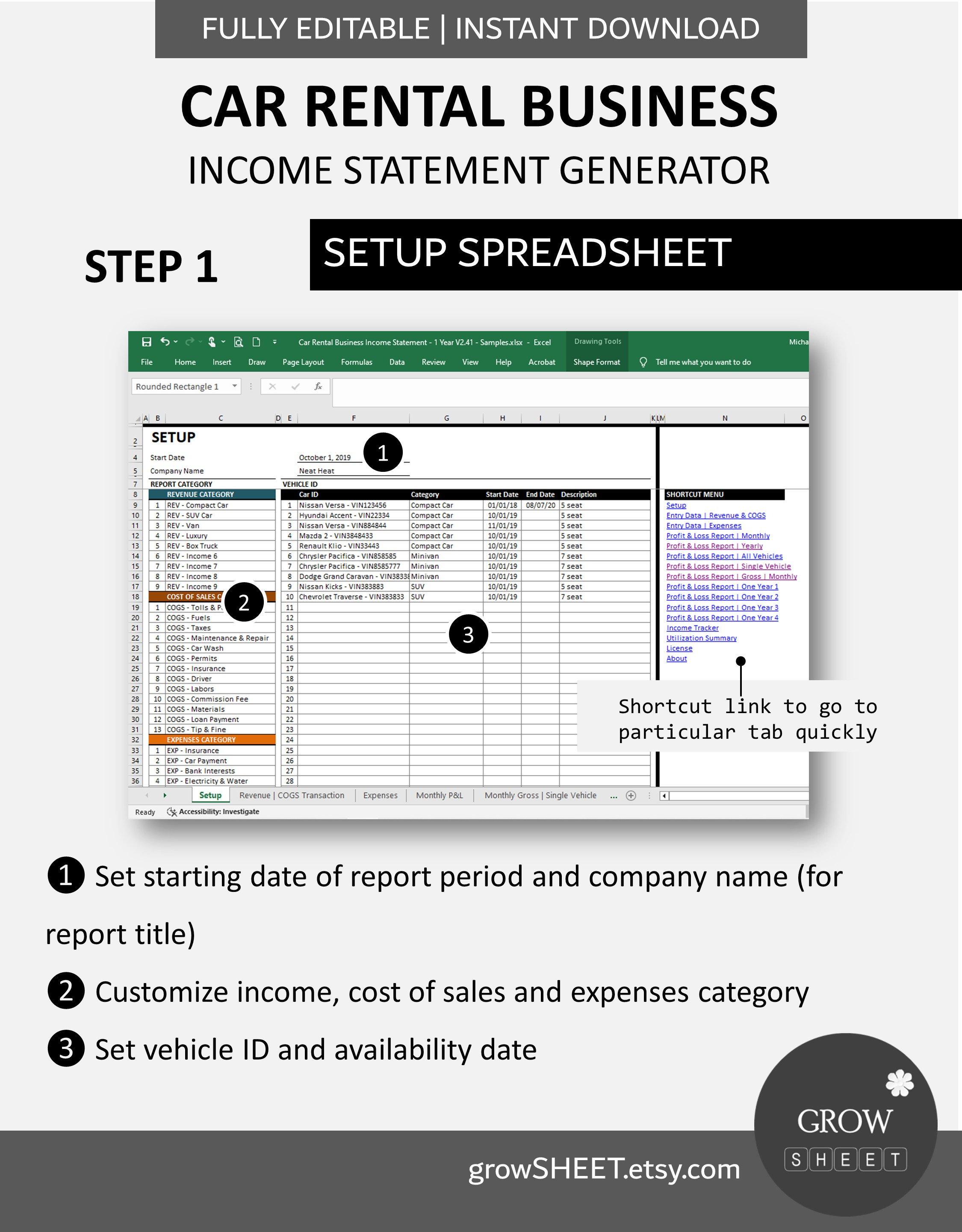 Car Rental Business Income Statement Generator | Automated Profit ...