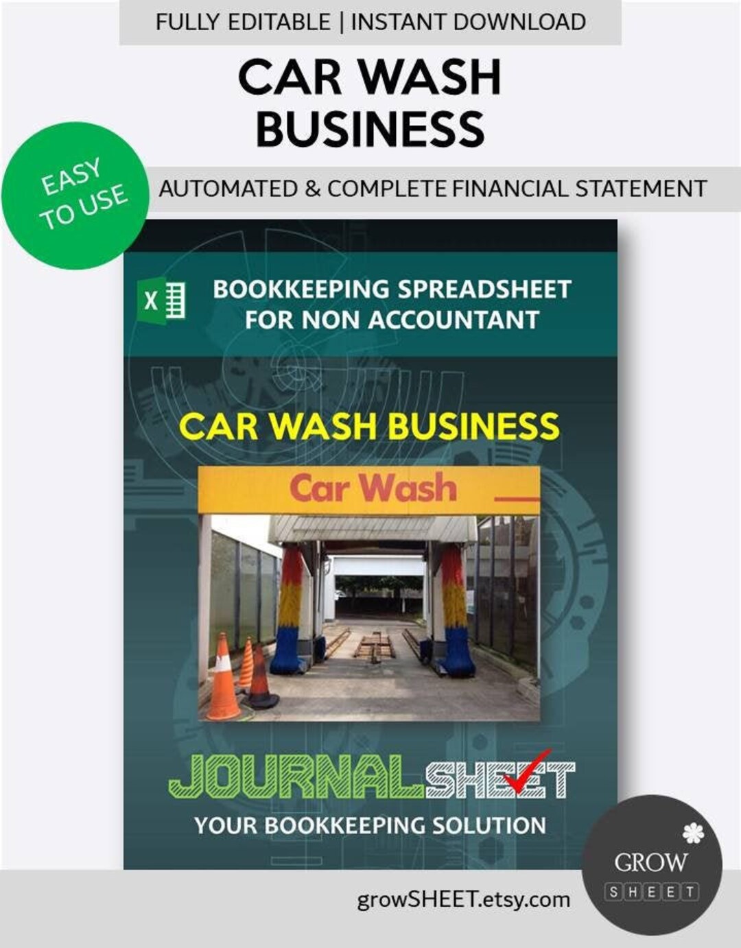 Car Wash Business Bookkeeping Spreadsheet for Non Accountant Auto