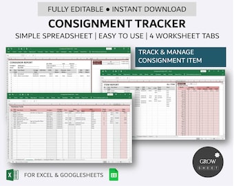 Consignment Tracker | Simple Store Inventory Database | Etsy Consignment Inventory Manager | Excel | Google Sheets