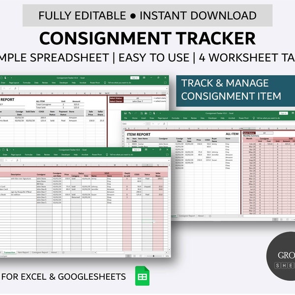 Consignment Tracker | Simple Store Inventory Database | Etsy Consignment Inventory Manager | Excel | Google Sheets