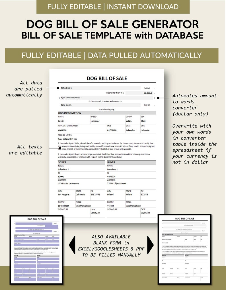 Dog Bill of Sale Generator One Page Puppy Bill of Sale Template With