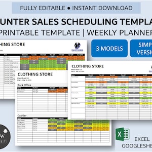 Sales Scheduling Template for Excel and Google Sheets | Multi Roles-Location-Shift Period | Printable 7 Day Employee Schedule Template