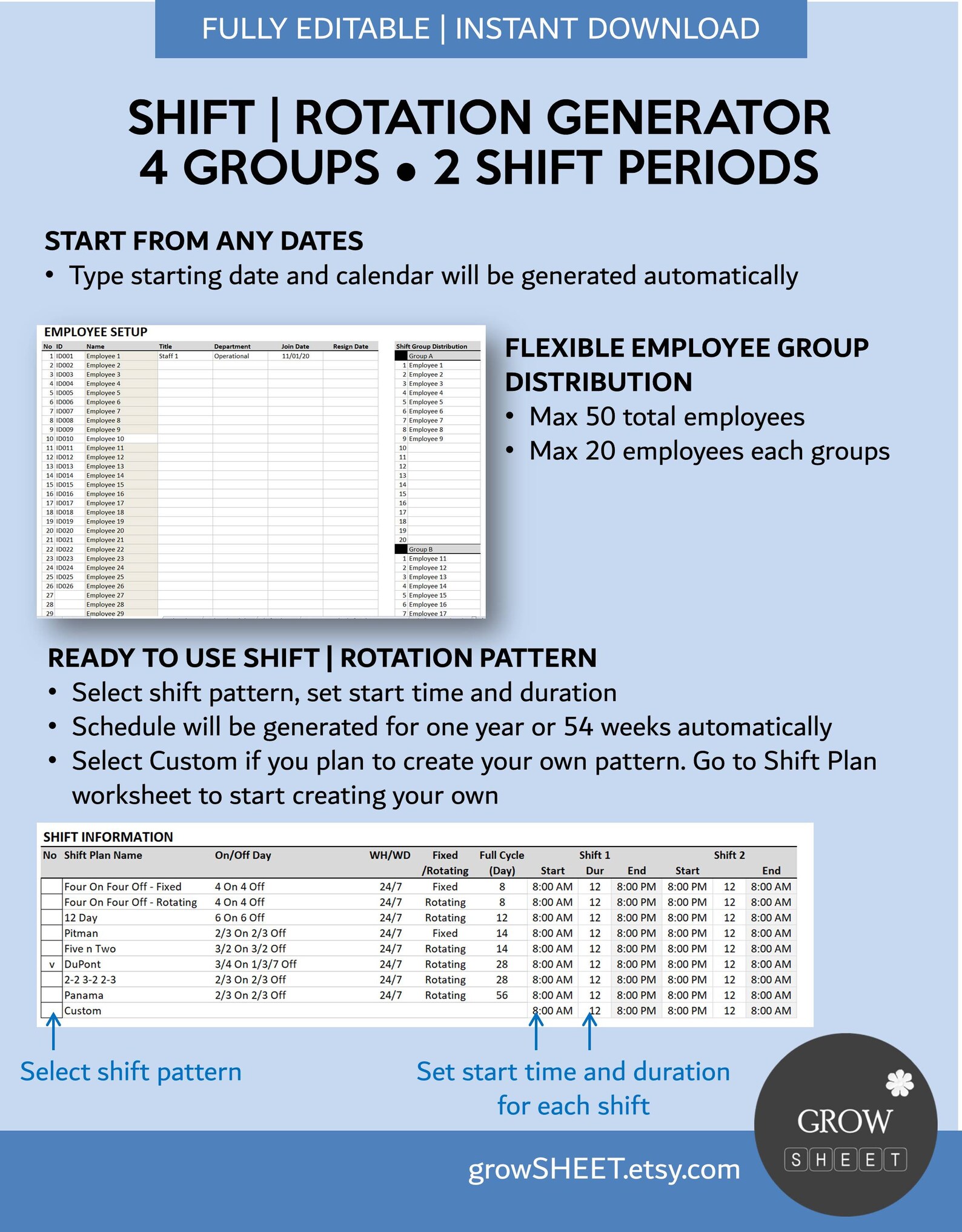 Shift Schedule Generator | Hourly Employee Work Rotation Scheduler ...