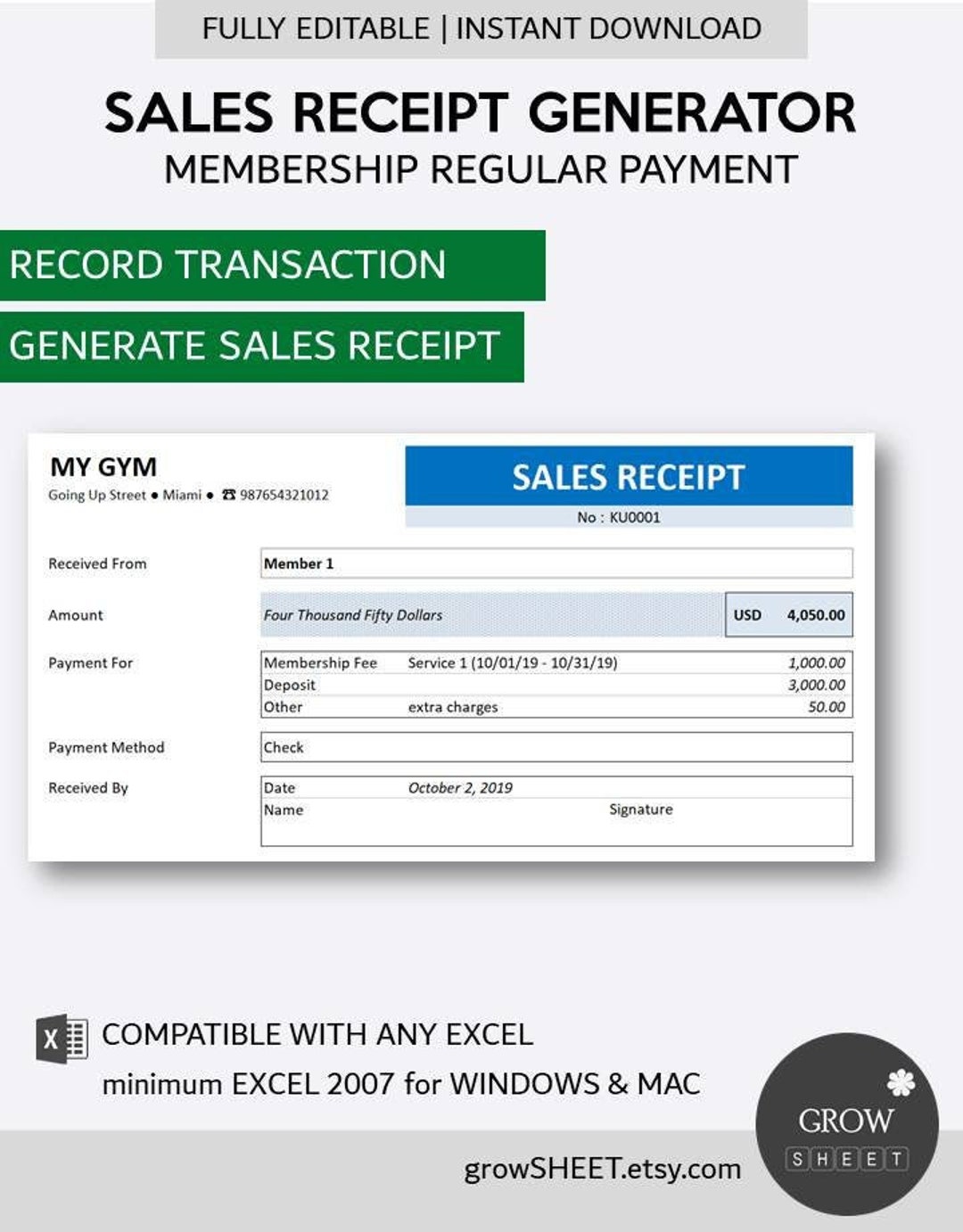 Membership Payment Receipt Generator Monthly Cash Receipt Template for
