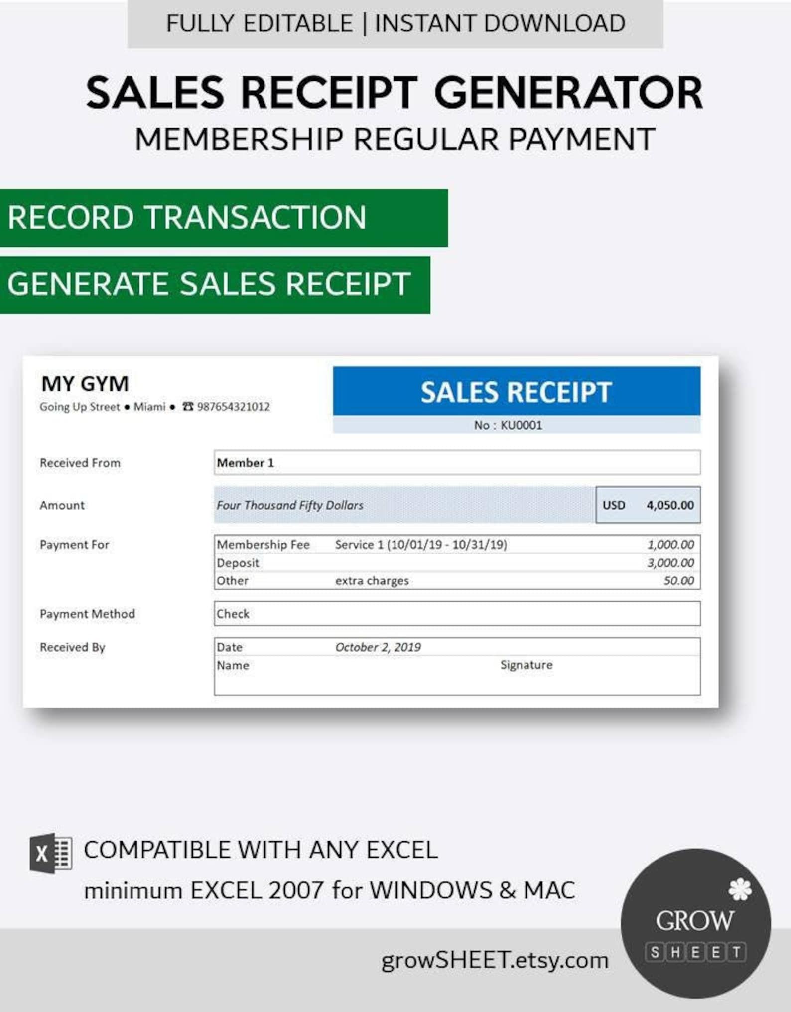 Membership Payment Receipt Generator Monthly Cash Receipt Template for
