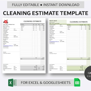 Printable Cleaning Estimate Template for Excel and Google Sheets | Work Estimate Form