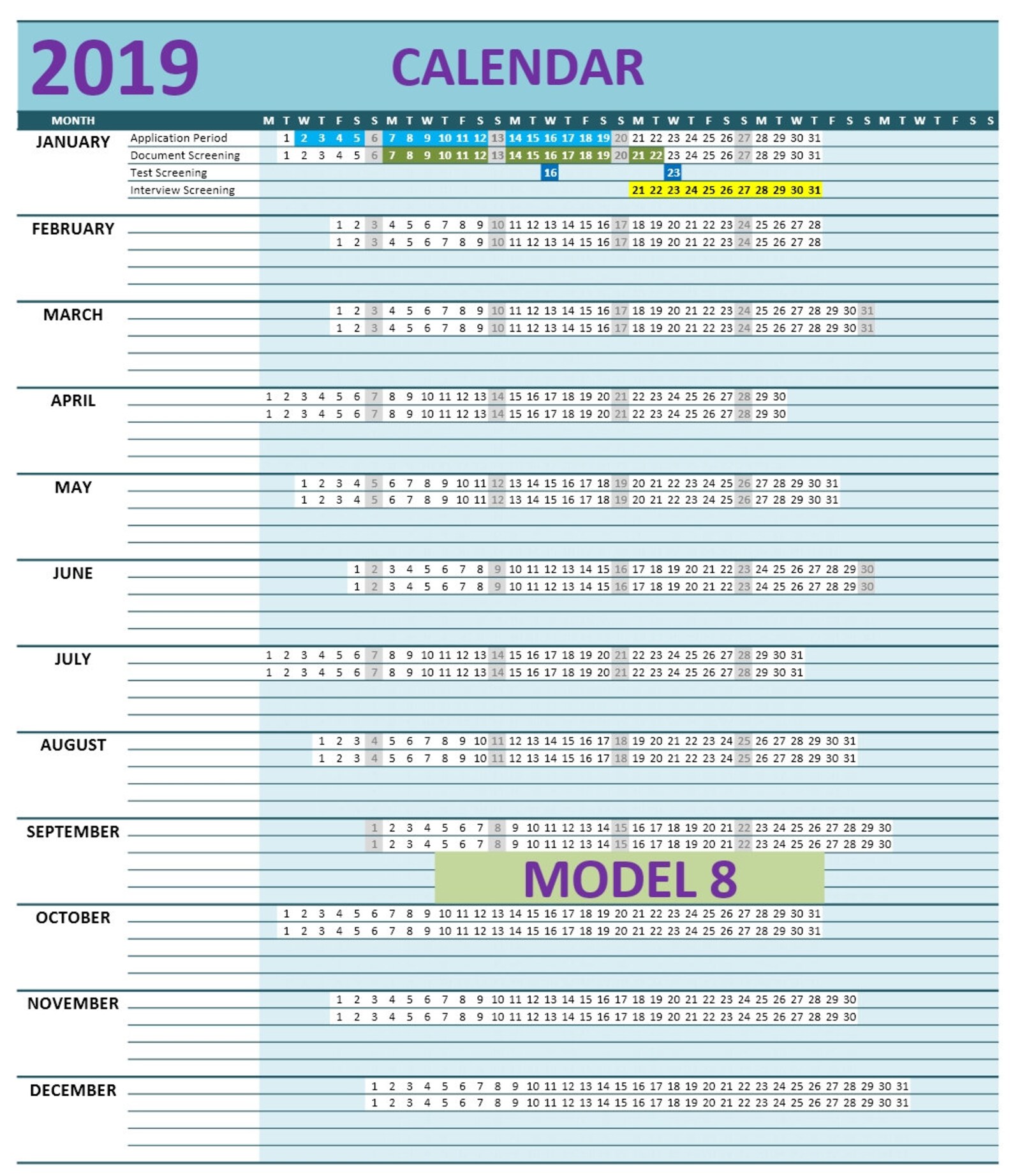 Any Year Event Calendar - Excel Template | Automated Color Markers for ...