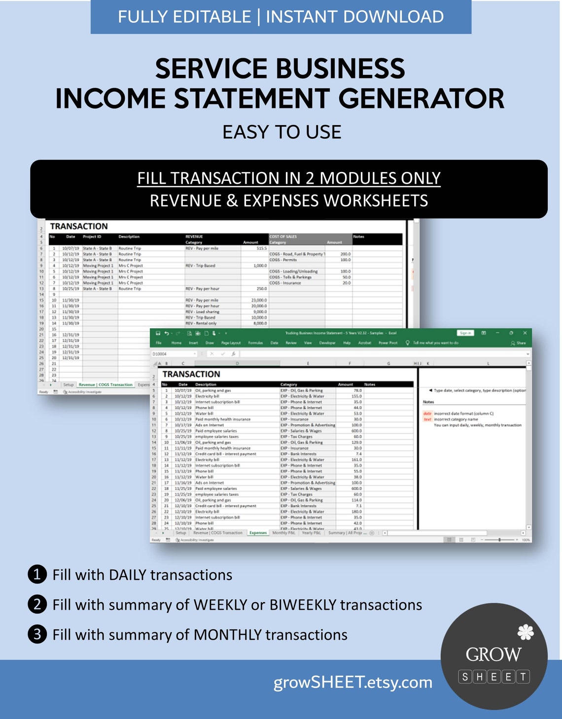 Service Business Income Statement Generator Automated Profit & Loss ...
