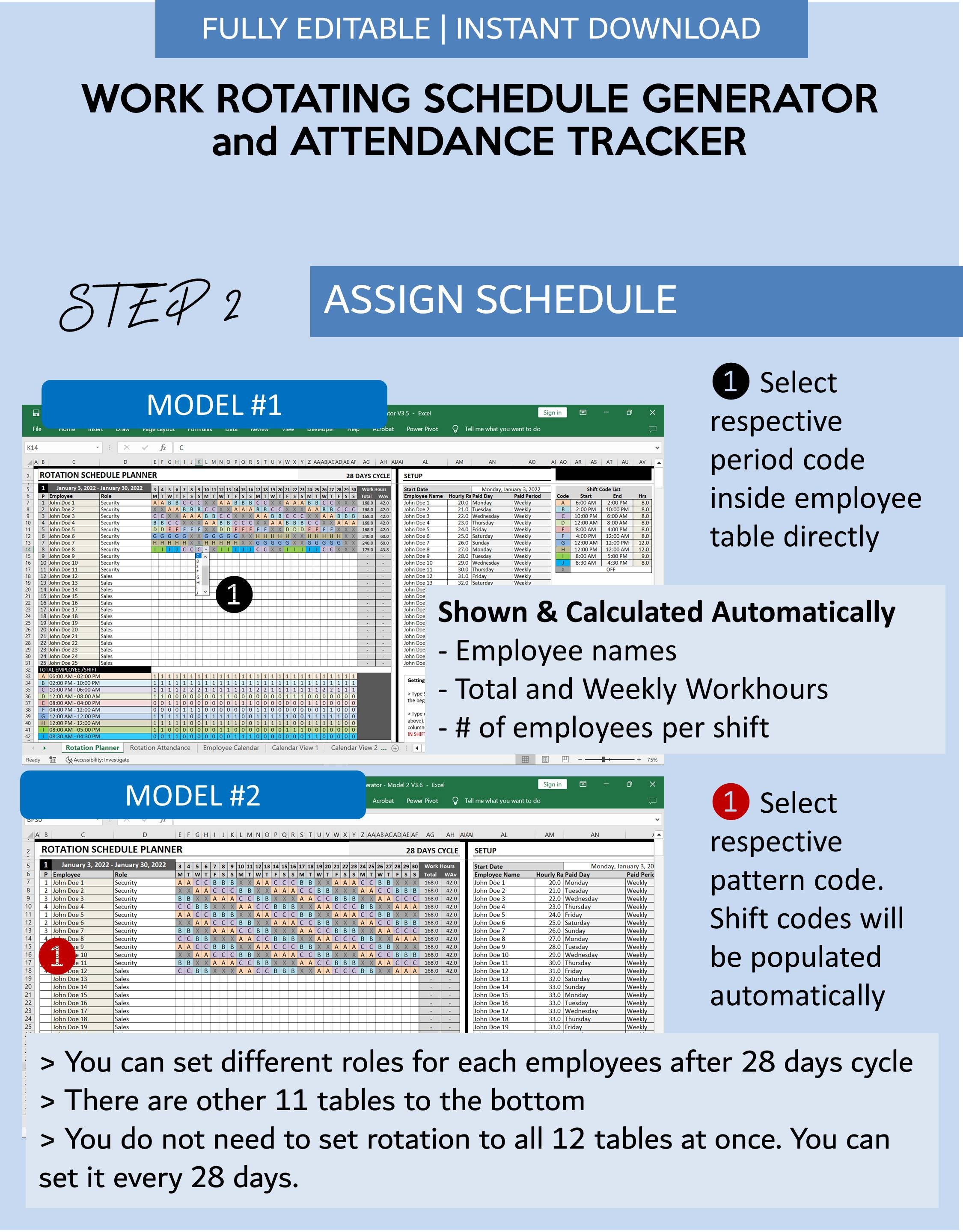 Work Rotating Generator Template and Attendance Tracker | Automated ...